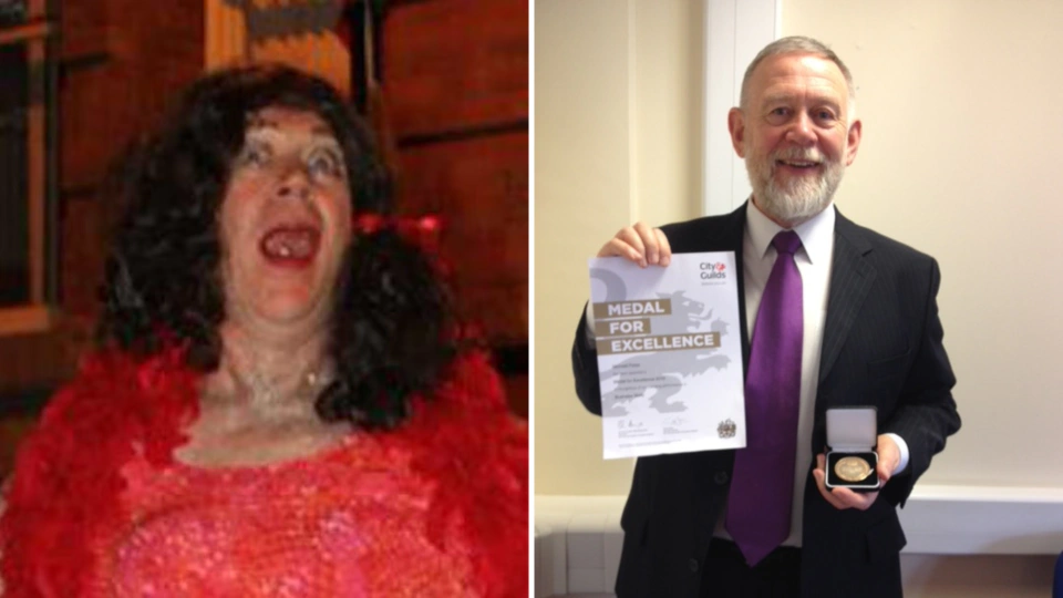 Michael Felse as his drag alter ego Ethol Mary (left) and in everyday life (right)