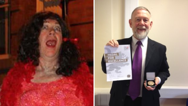 Michael Felse as his drag alter ego Ethol Mary (left) and in everyday life (right)