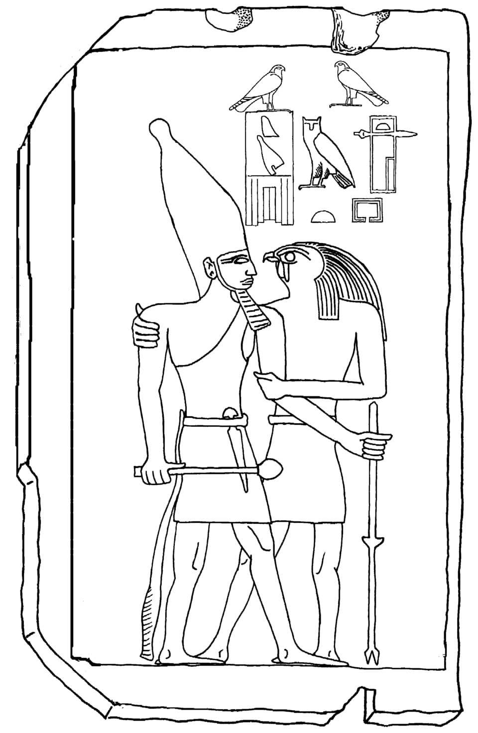 Horus y el faraón. Estela de Qahedjet, Louvre.