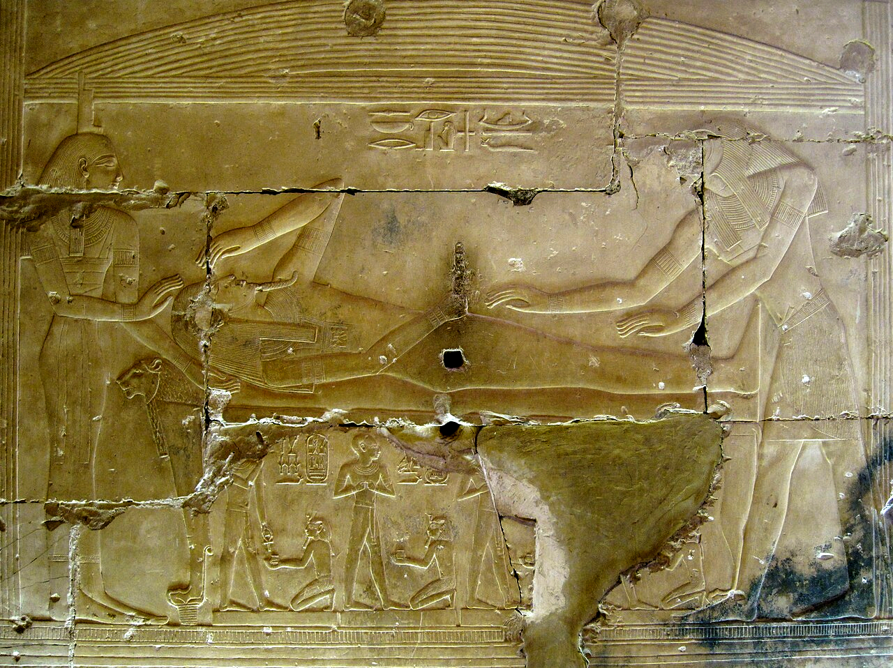 El despertar sexual de Osiris, relieve del templo funerario de Seti I en Abidos.