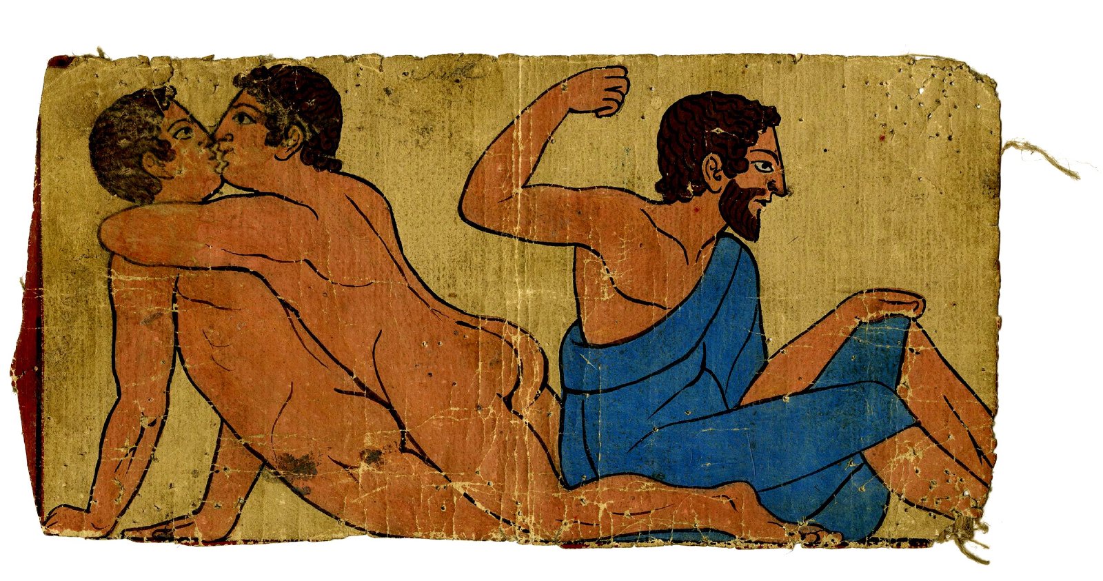 Dibujo del Museo Británico (2010,5006.610): amantes masculinos y un hombre barbudo.