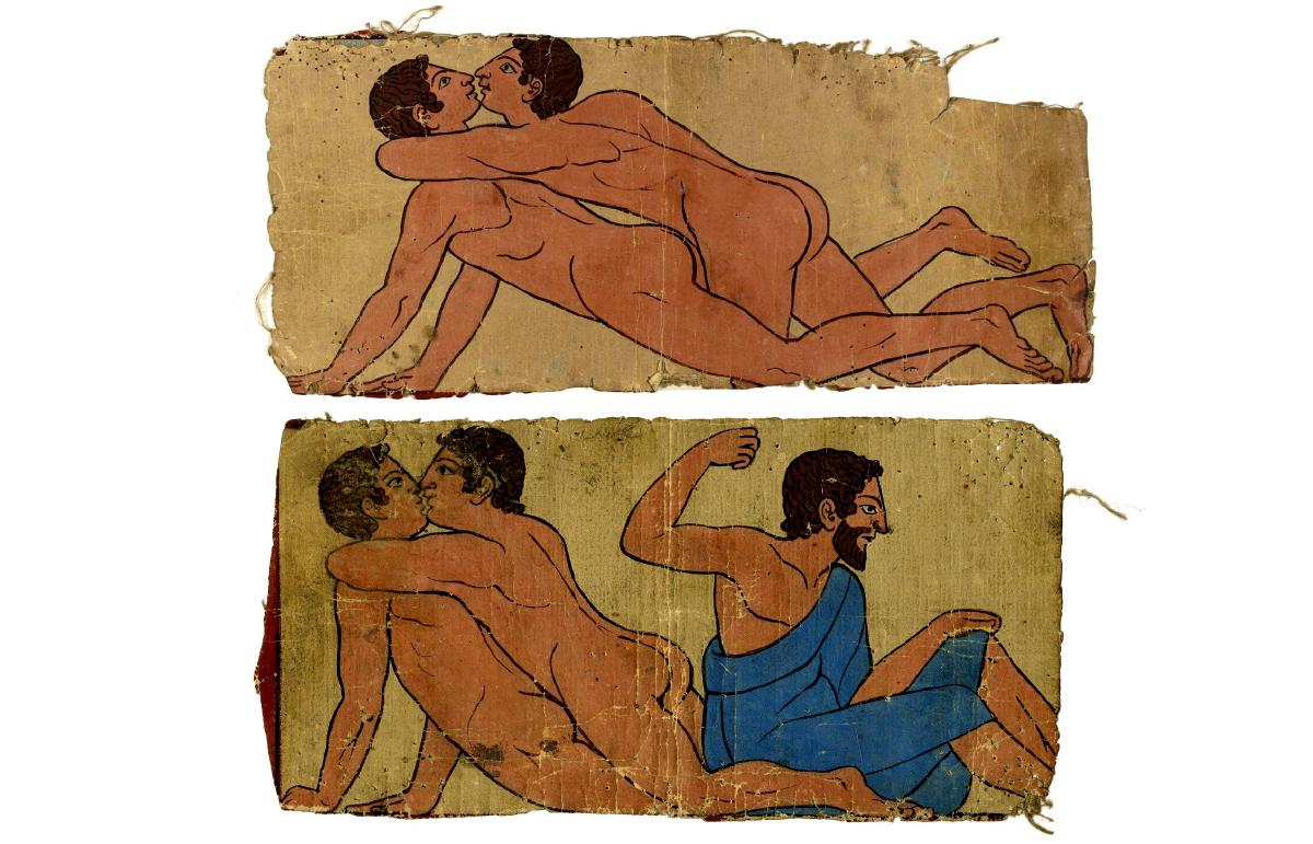 Dos escenas de sexo entre hombres en la tumba etrusca de las bigas