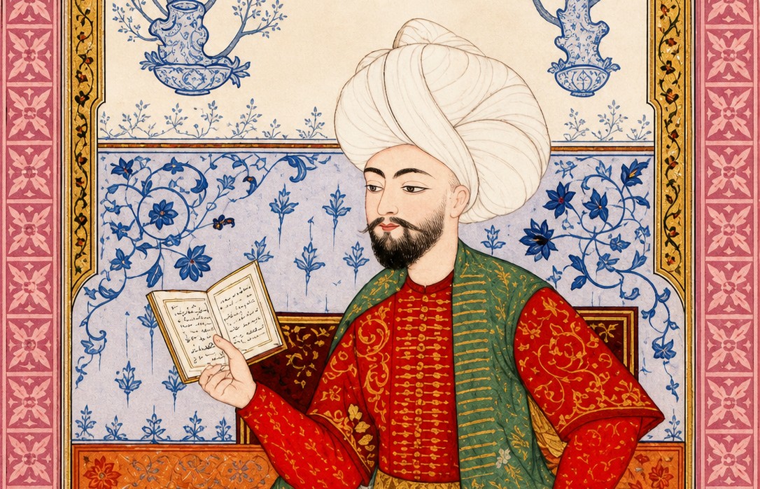 AI-enhanced portrait of Ahmed Pasha from the collection of poet biographies Meşâirü'ş-Şuarâ.