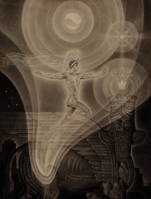 Andréi Avinoff. Ilustración para La caída de la Atlántida