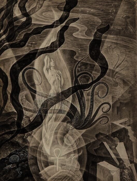 Andréi Avinoff. Ilustración para La caída de la Atlántida