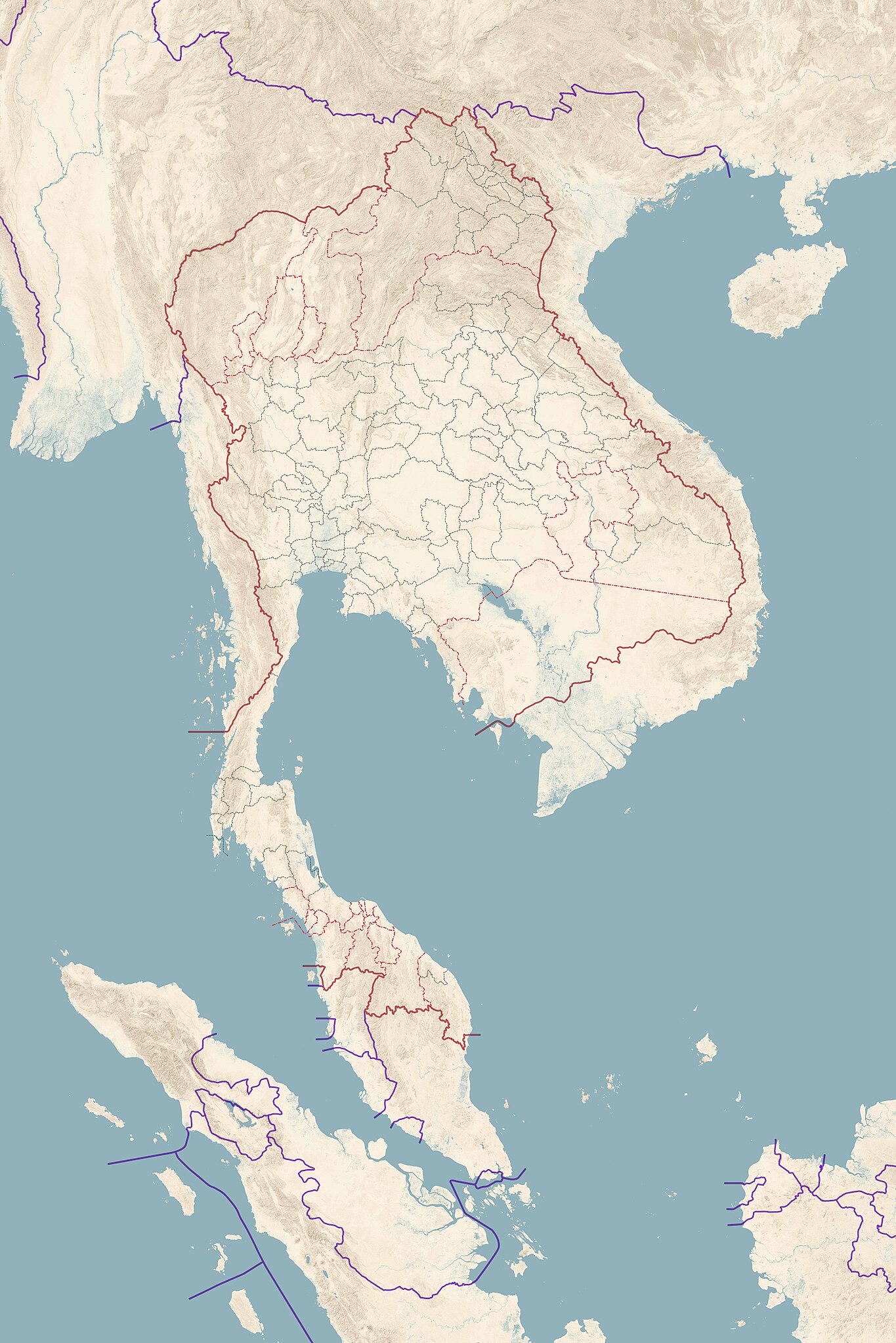 Mapa de Siam en 1850. Su territorio incluía los actuales Laos y Camboya